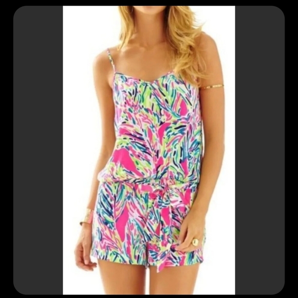 Lilly Pulitzer Deanna Romper XXS Palm Reader Dusk Missing Belt - Picture 2 of 12